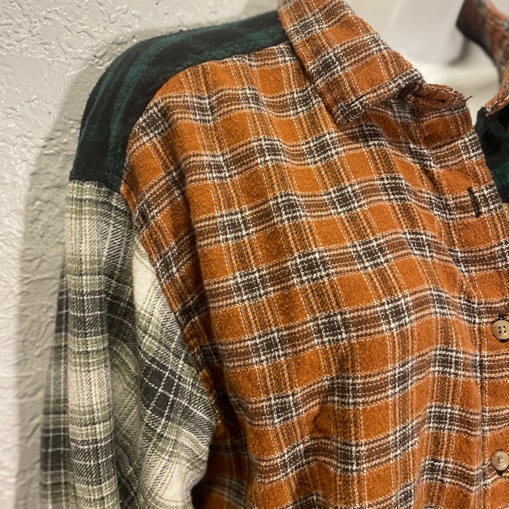 Woman’s Patchwork Plaid Button-Down Shirt - Orang… - image 2